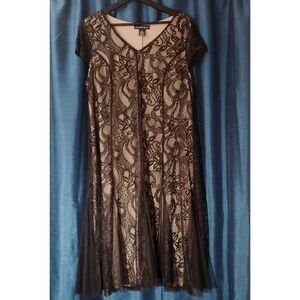 Candalite Women's Black Lace/Nude Underlay Dress Sz. 1x Cocktail/Wedding/Holiday